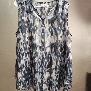 Chic Sleeveless Top in Blue and White cottage core, flowy, light weight layered